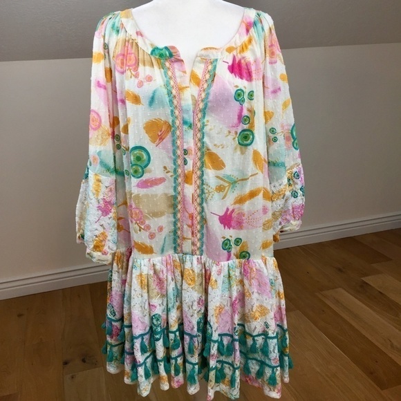 Vintage Dresses & Skirts - Vintage Y2K Bohemian Drop Waist Cotton Midi Dress